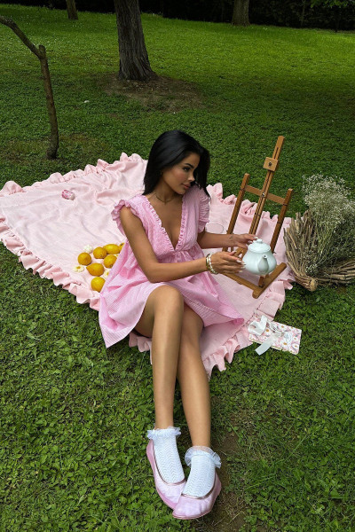 Pembe Askılı Mini Elbise ATE-1070 Pembe Askılı Mini Elbise ATE-1070