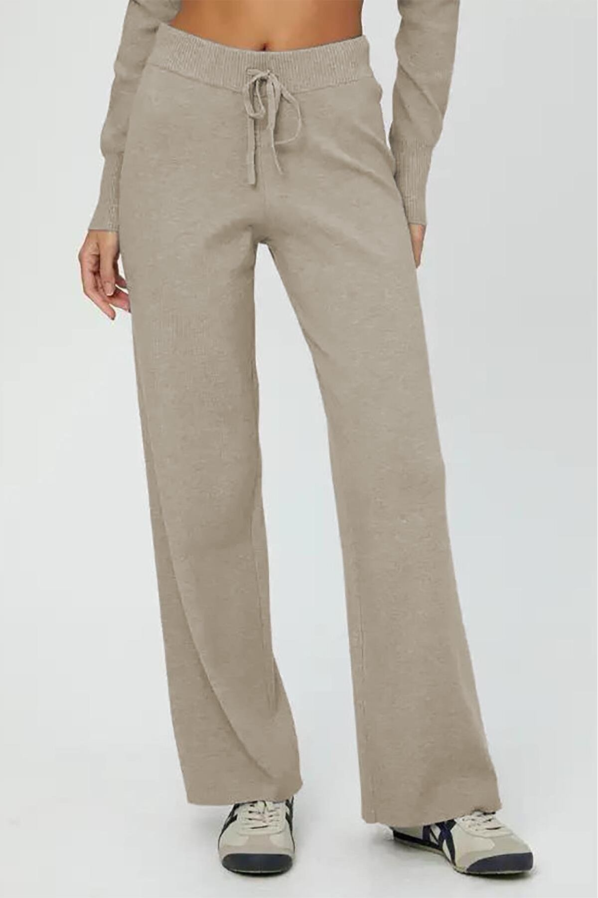 Vizon Beli Ayarlanabilir Geniş Paça Pantolon MG2089 Vizon Beli Ayarlanabilir Geniş Paça Pantolon MG2089