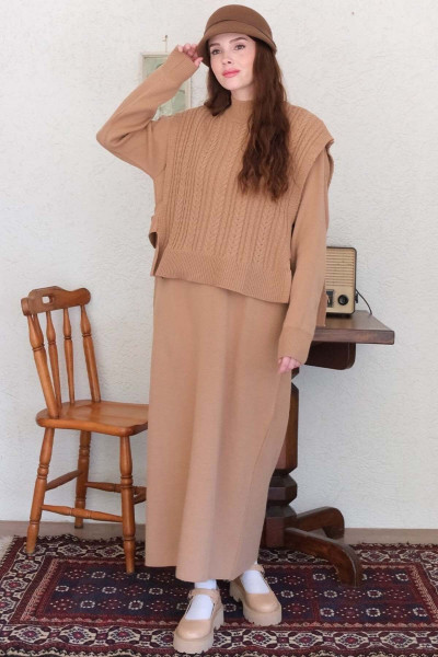 Sütlü Kahve Süveterli Triko Takım Sütlü Kahve Süveterli Triko Takım