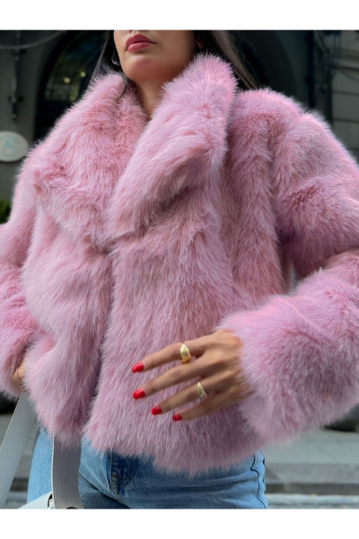 Pembe Regular Fit Peluş Kürk Pembe Regular Fit Peluş Kürk