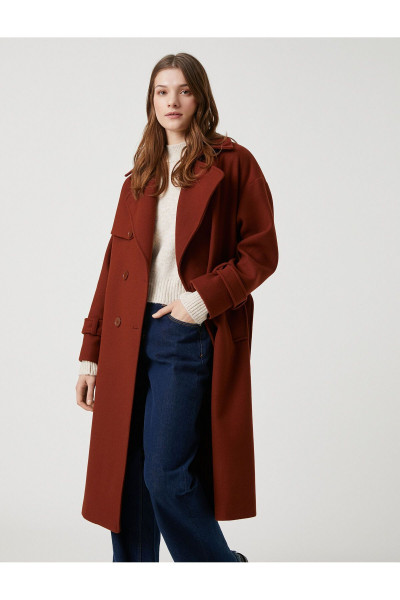 Kruvaze Oversize Kaşe Kaban Cepli Düğmeli Kruvaze Oversize Kaşe Kaban Cepli Düğmeli