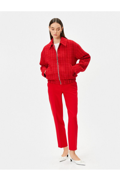 Tüvit Bomber Ceket Fermuarlı Cepli Manşet Yaka Tüvit Bomber Ceket Fermuarlı Cepli Manşet Yaka