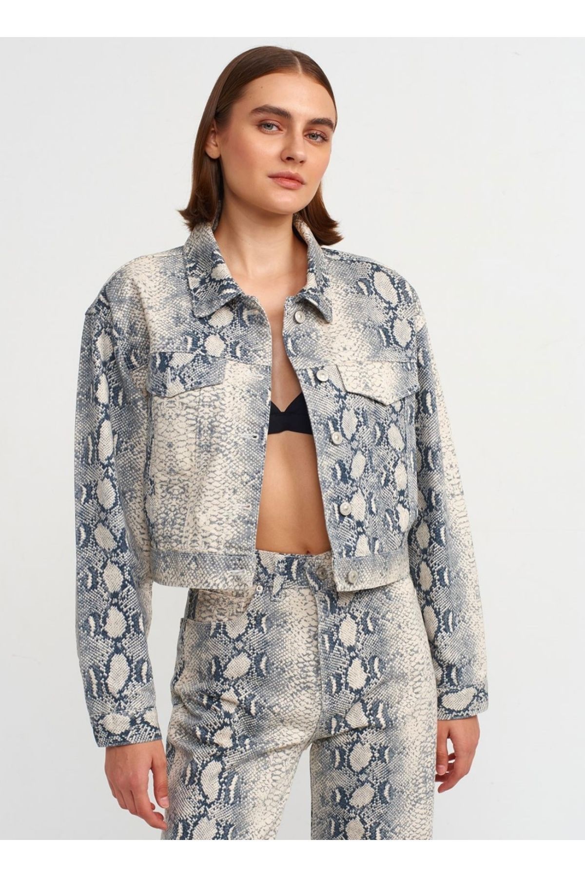 Yılan Desen Denim Ceket