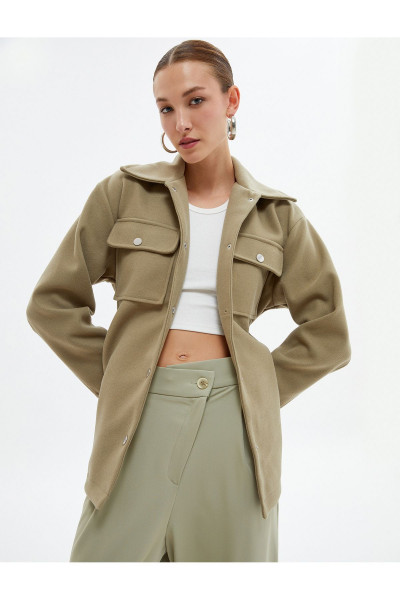 Kaşe Ceket Kapaklı Cepli Beli Kuşaklı Çıtçıt Kapama Kaşe Ceket Kapaklı Cepli Beli Kuşaklı Çıtçıt Kapama