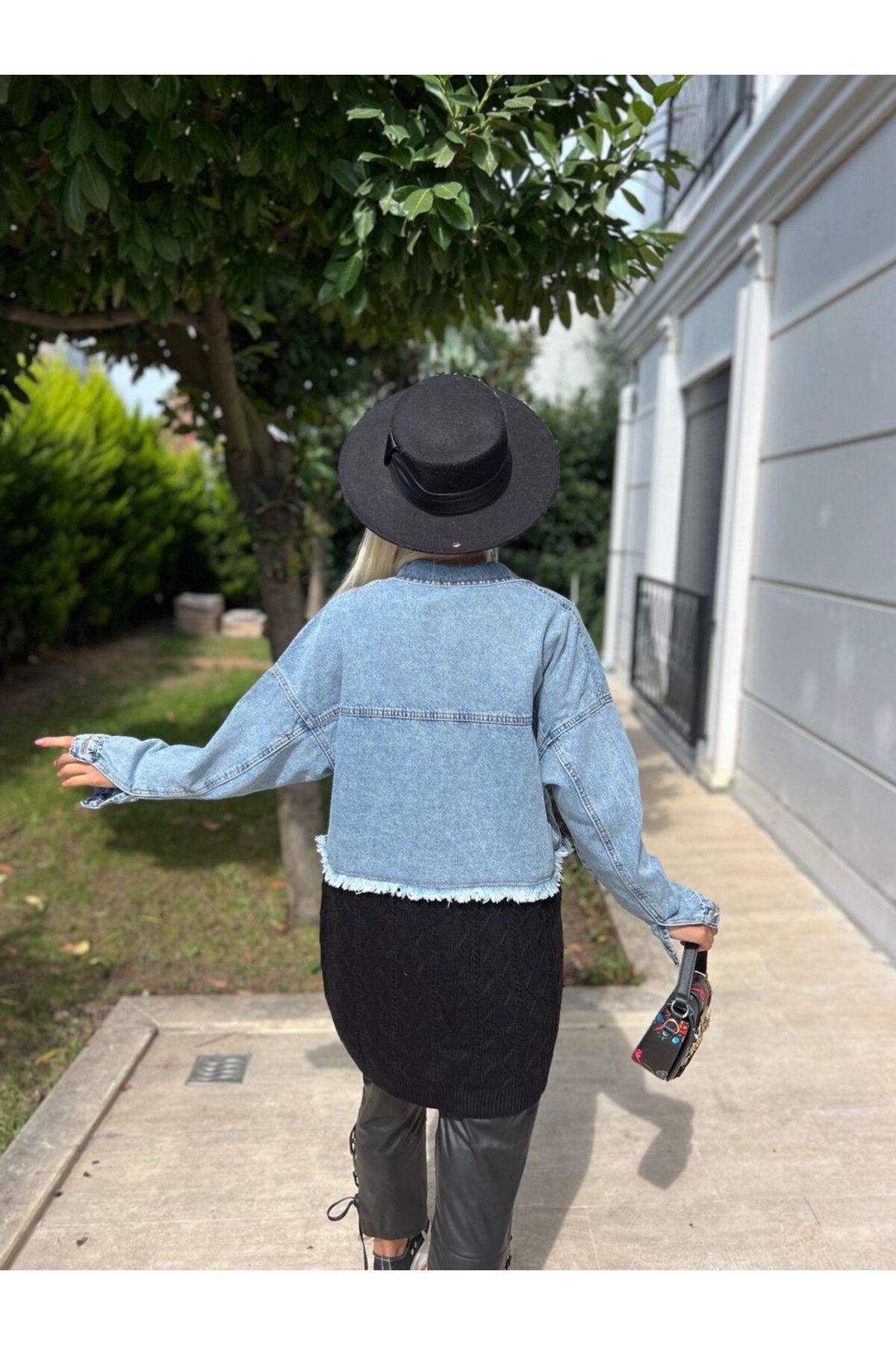 Saç Örgü Detaylı Triko Denim Ceket Saç Örgü Detaylı Triko Denim Ceket