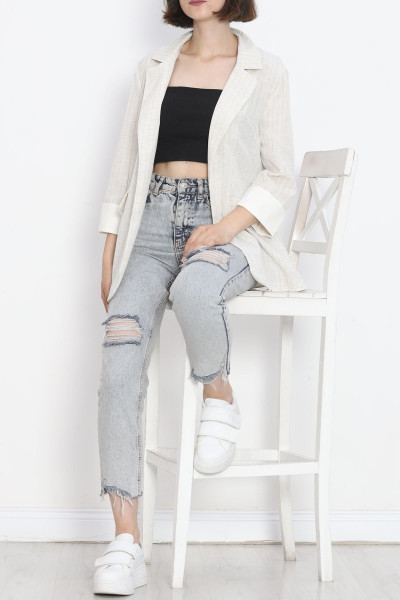 Orka Satış ve Danışmanlık Hizmetleri Çizgili Keten Ceket Taşmavi - 1023.1247.