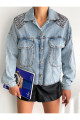 Omuz Apolet ve Zincir Detaylı Oversize Crop Denim Kot Ceket Omuz Apolet ve Zincir Detaylı Oversize Crop Denim Kot Ceket