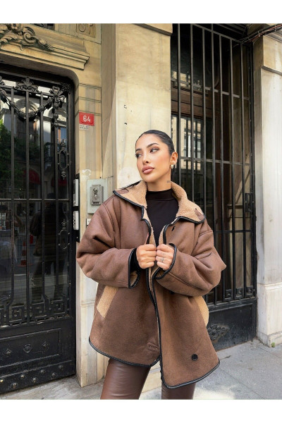 Kadın Uzun Süet İçi Kürklü Fermuarlı  Overisize Ceket Kadın Uzun Süet İçi Kürklü Fermuarlı  Overisize Ceket