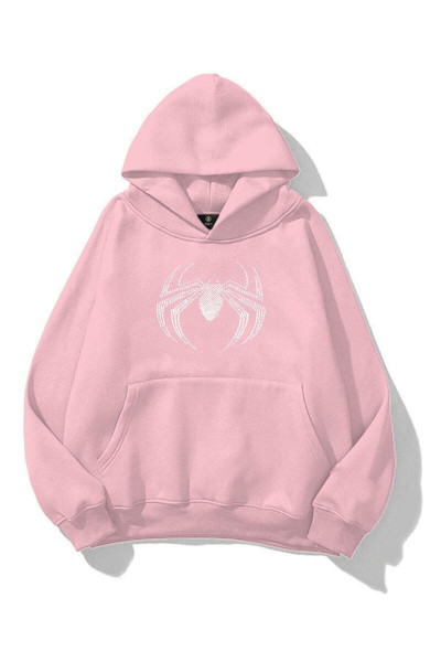 Unisex Spiderman Taş Baskılı Sweatshirt Pembe Unisex Spiderman Taş Baskılı Sweatshirt Pembe