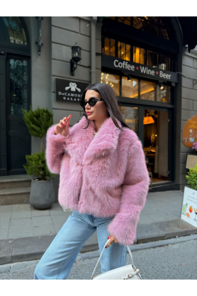 Pembe Regular Fit Peluş Kürk Pembe Regular Fit Peluş Kürk