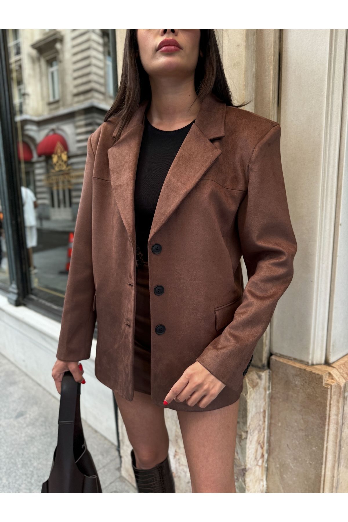 Kahve Oversize Süet Blazer Ceket Kahve Oversize Süet Blazer Ceket