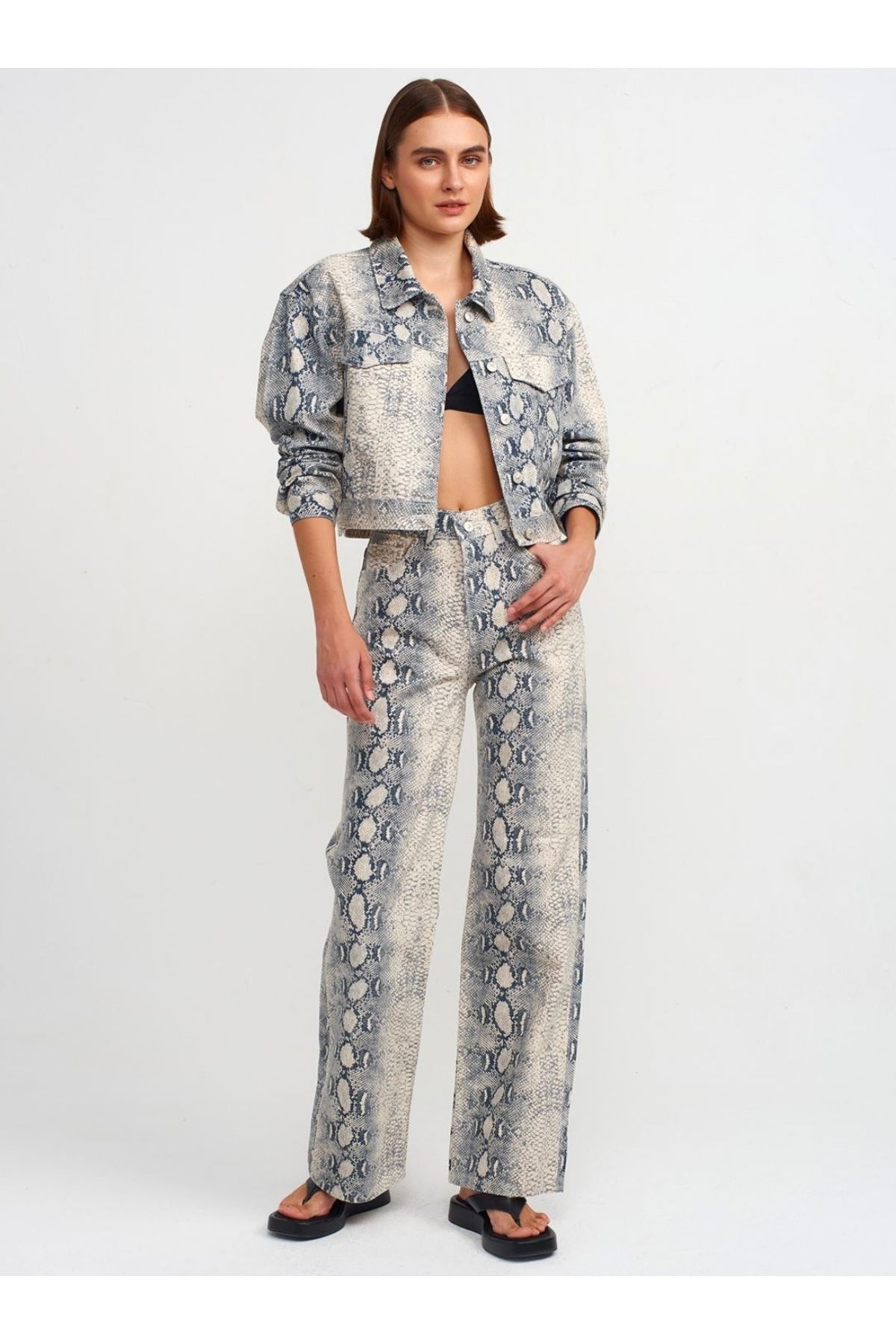 Yılan Desen Denim Ceket