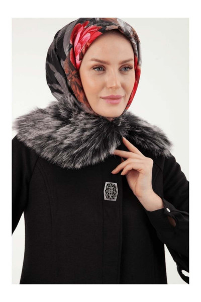 Trend Yakası Kürklü Kaşe Kaban 22KT750 SİYAH Trend Yakası Kürklü Kaşe Kaban 22KT750 SİYAH