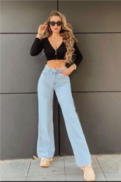 Lusia Mavi Power Likralı Süper Yüksek Bel Salaş Jeans Palazzo Pantolon Lusia Mavi Power Likralı Süper Yüksek Bel Salaş Jeans Palazzo Pantolon