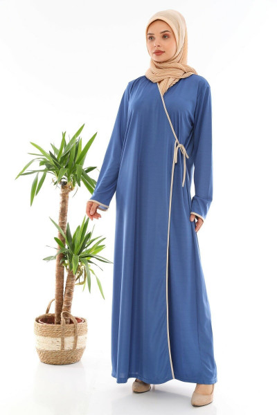 Yandan Bağlamalı Namaz Elbisesi Indigo Mavi Yandan Bağlamalı Namaz Elbisesi Indigo Mavi