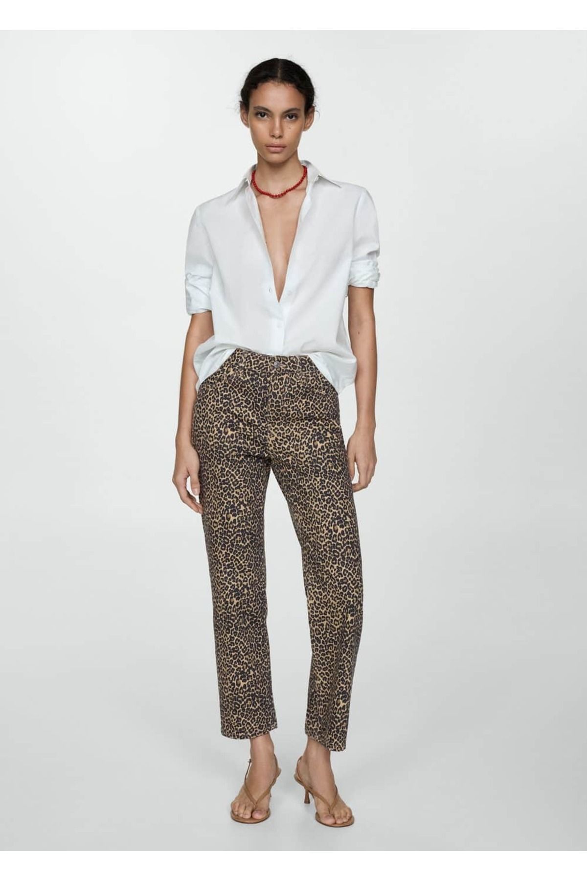 Leopar düz kesim jean