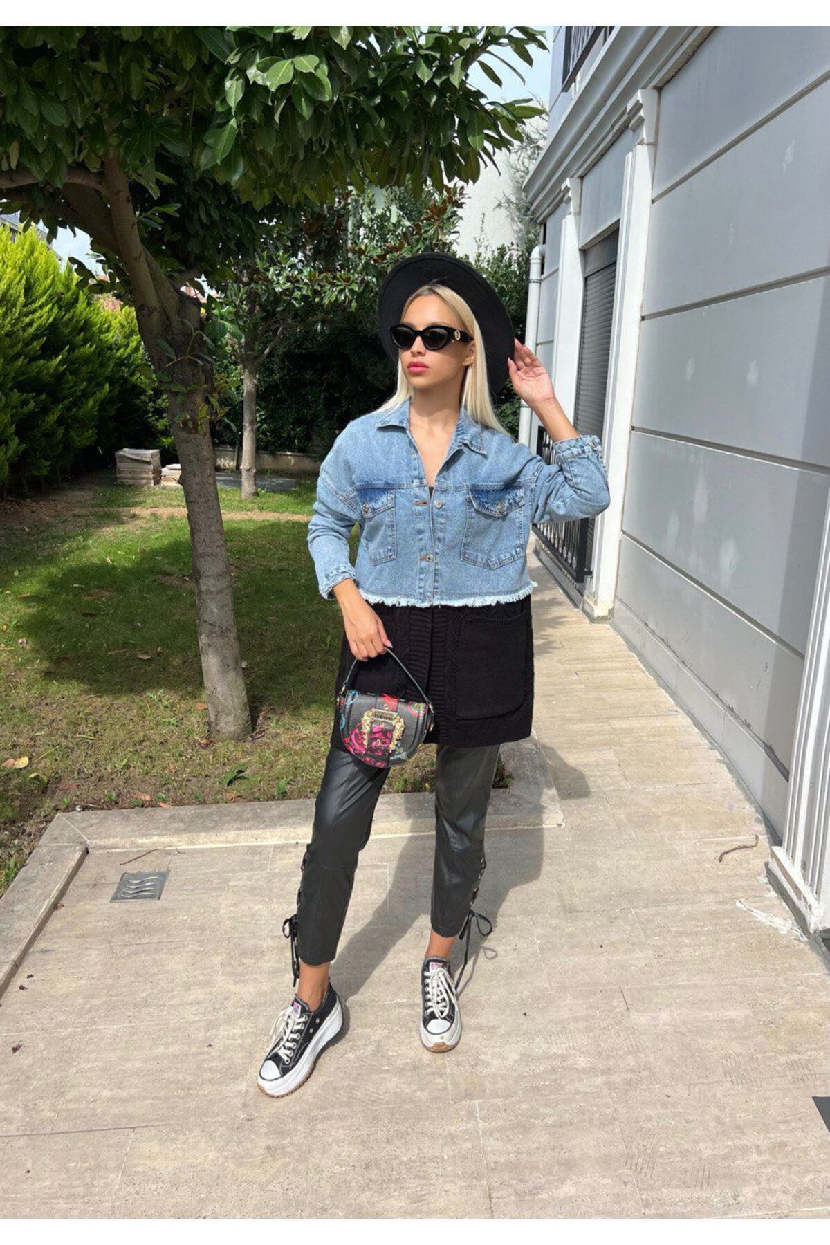 Saç Örgü Detaylı Triko Denim Ceket Saç Örgü Detaylı Triko Denim Ceket