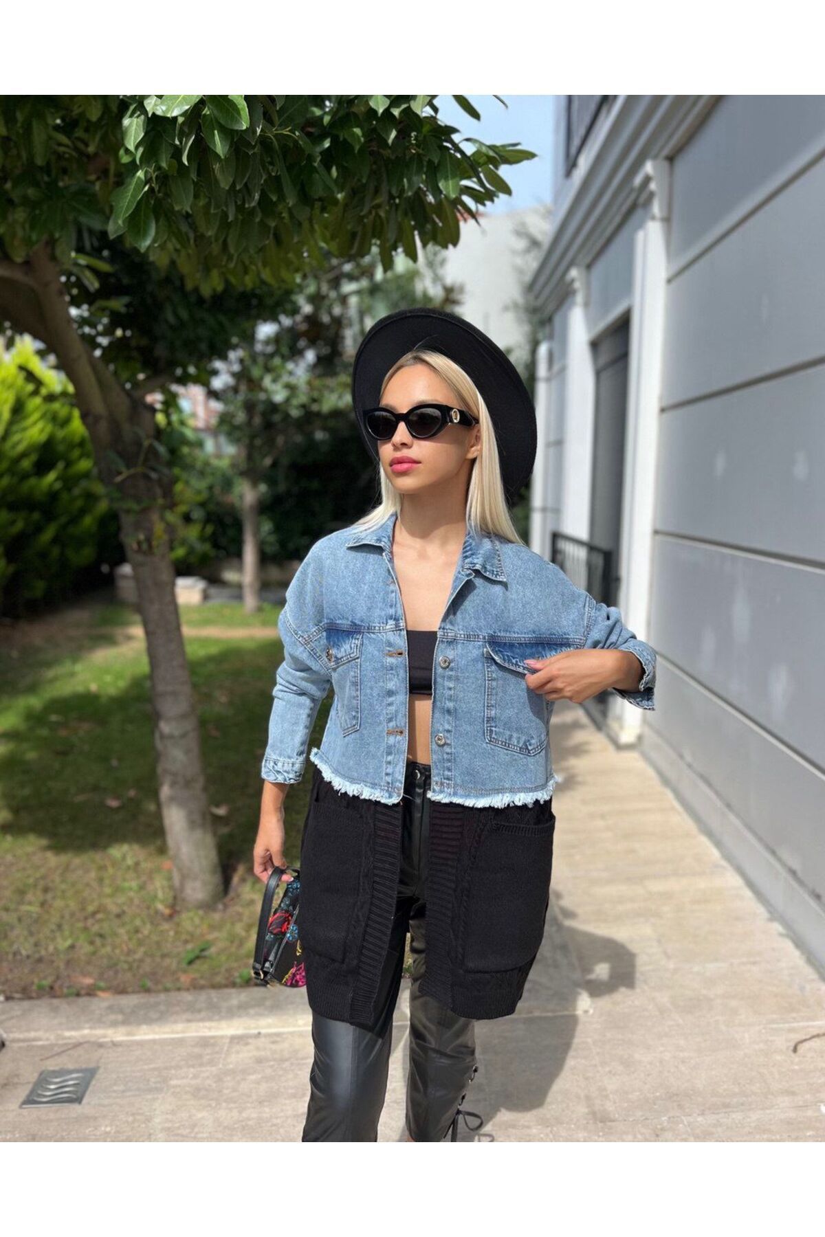 Saç Örgü Detaylı Triko Denim Ceket Saç Örgü Detaylı Triko Denim Ceket
