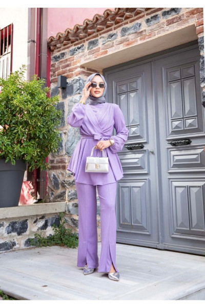 V Çaprazlı Pantolonlu Tesettür Takım