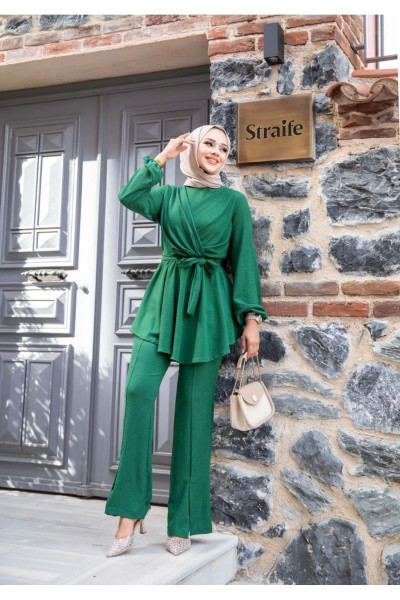 V Çaprazlı Pantolonlu Tesettür Takım