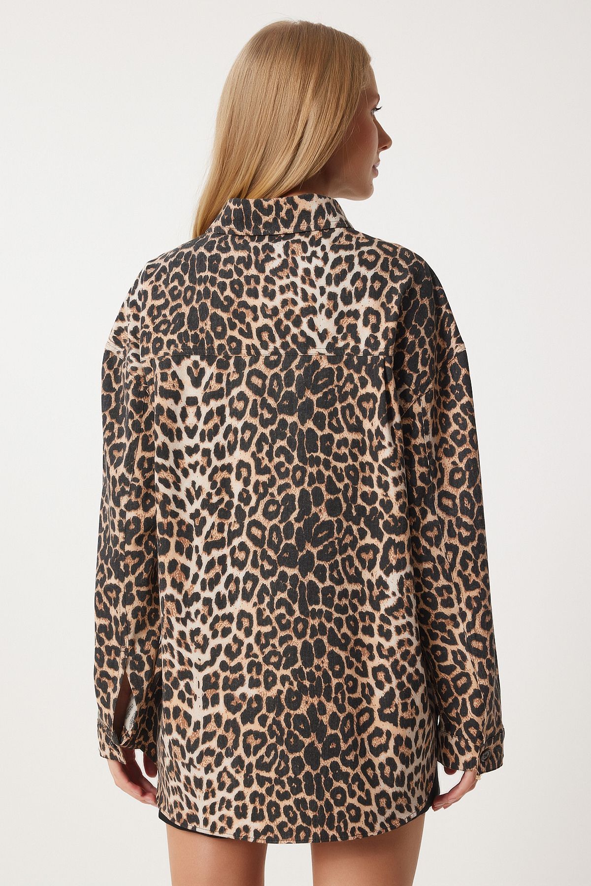 Leopar Desenli Gabardin Gömlek VİZON SİYAH LRV0075 Leopar Desenli Gabardin Gömlek VİZON SİYAH LRV0075