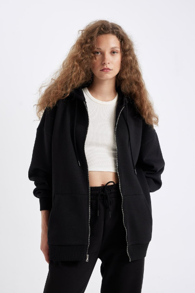 Oversize Geniş Kalıp Kapüşonlu Kanguru Cepli Basic Düz Fermuarlı Sweatshirt V4233az24wn Oversize Geniş Kalıp Kapüşonlu Kanguru Cepli Basic Düz Fermuarlı Sweatshirt V4233az24wn