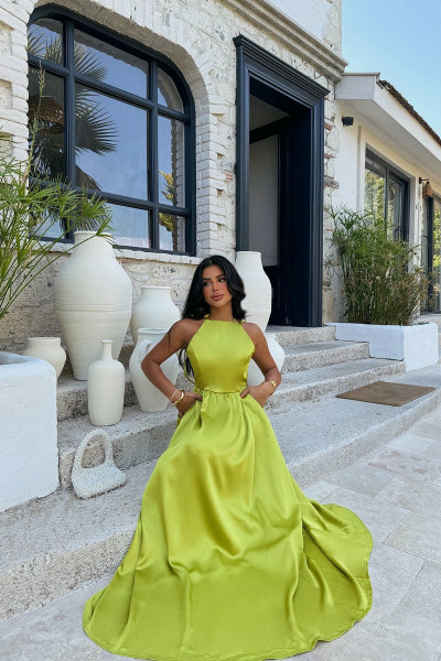 Yeşil Anais Sırt Dekolte Elbise Ate-1229