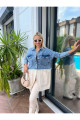 Saç Örgü Detaylı Triko Denim Ceket Saç Örgü Detaylı Triko Denim Ceket