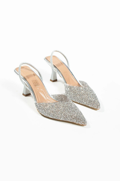 Tenze Abiye Taşlı Sivri Burun Lastikli Kadın Ayakkabı