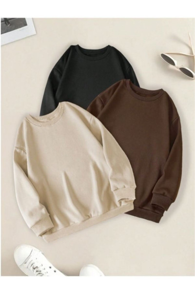 Unisex 3'lü Bisiklet Yaka Sweatshirt