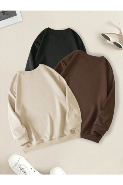 Unisex 3'lü Bisiklet Yaka Sweatshirt Unisex 3'lü Bisiklet Yaka Sweatshirt