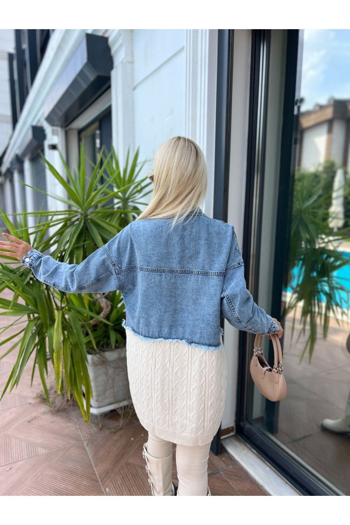 Saç Örgü Detaylı Triko Denim Ceket Saç Örgü Detaylı Triko Denim Ceket