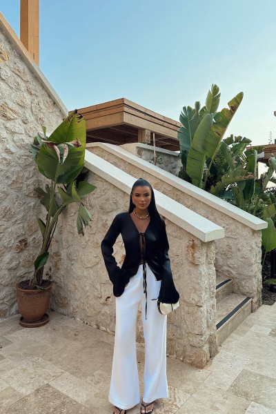 Siyah Gredel Saten Bluz Ate-1329 Siyah Gredel Saten Bluz Ate-1329