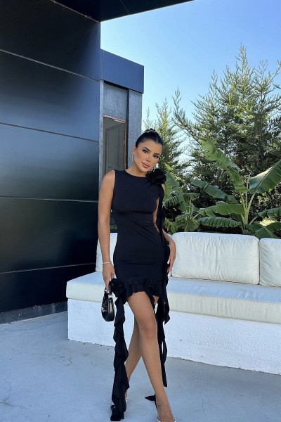 Siyah Fırfır Detay Mini Elbise ATE7936 Siyah Fırfır Detay Mini Elbise ATE7936