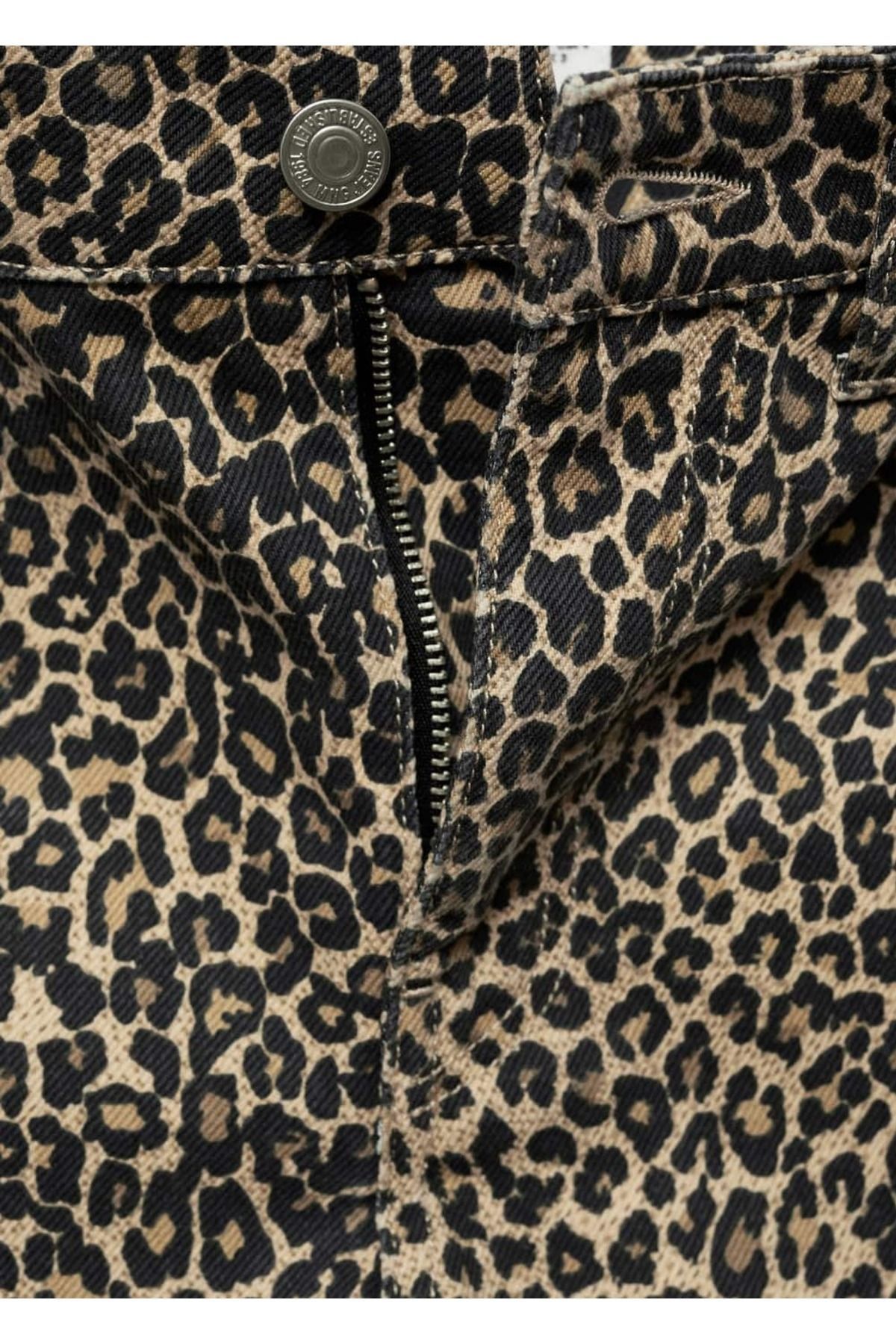Leopar düz kesim jean