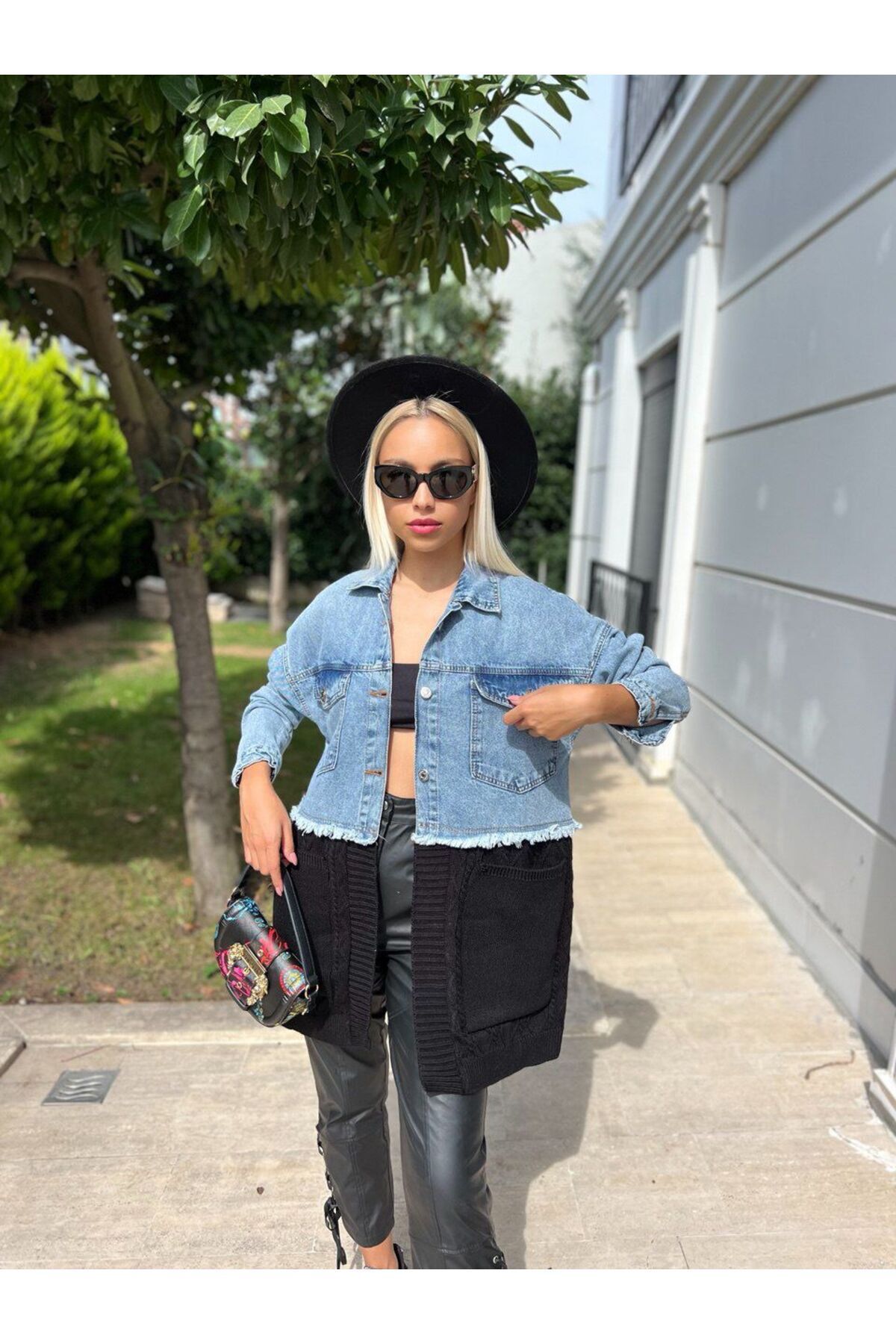 Saç Örgü Detaylı Triko Denim Ceket Saç Örgü Detaylı Triko Denim Ceket