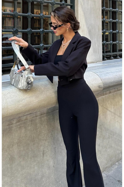 Tek Düğmeli Crop Ceket SİYAH