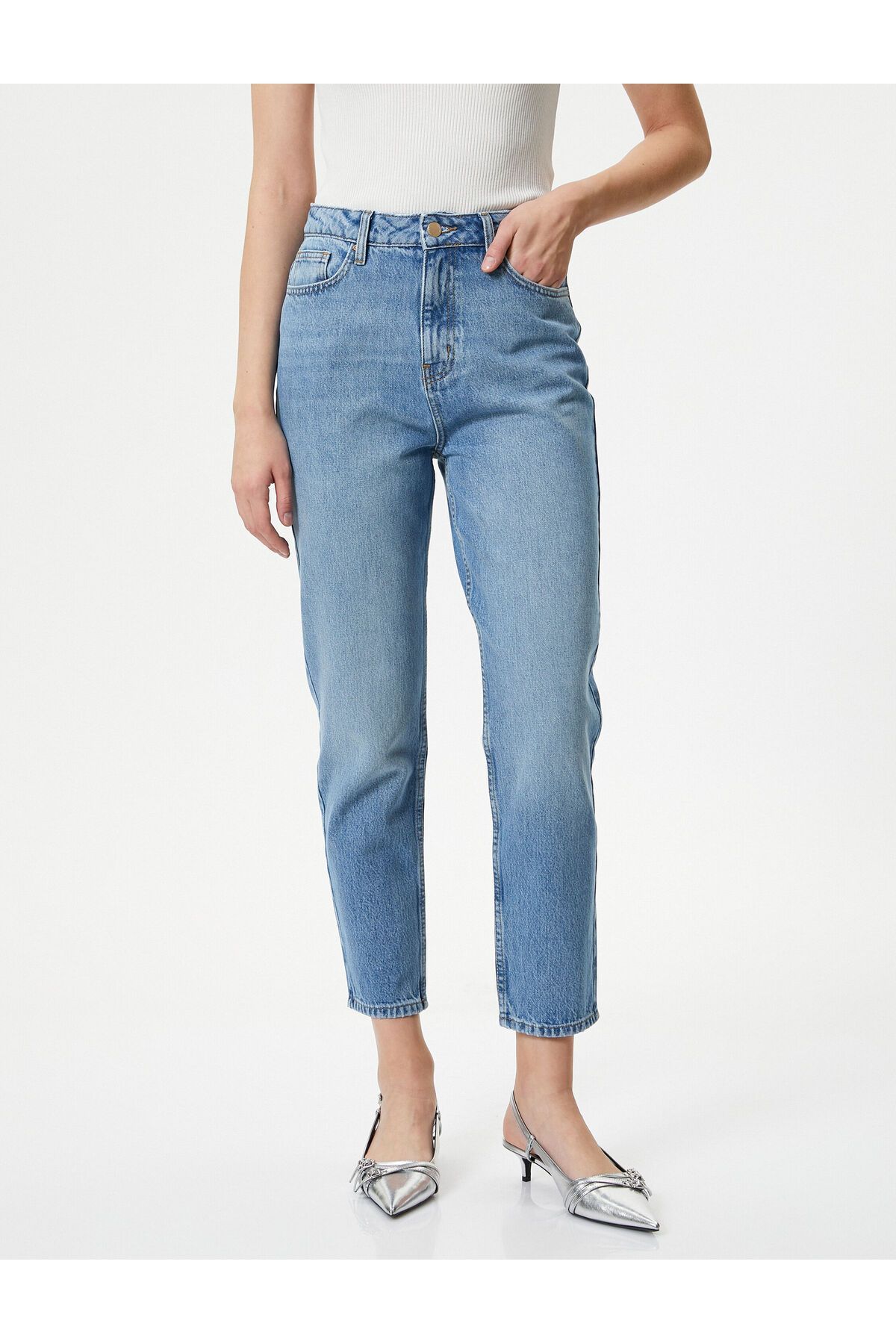 Yüksek Bel Mom Fit Kot Pantolon Kumaş Karışımlı - Mom Jean Yüksek Bel Mom Fit Kot Pantolon Kumaş Karışımlı - Mom Jean