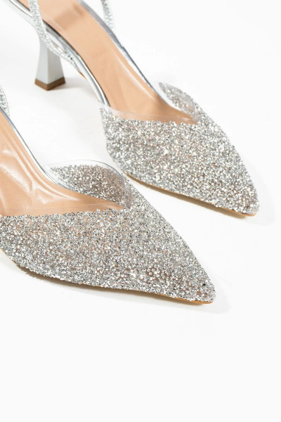 Tenze Abiye Taşlı Sivri Burun Lastikli Kadın Ayakkabı