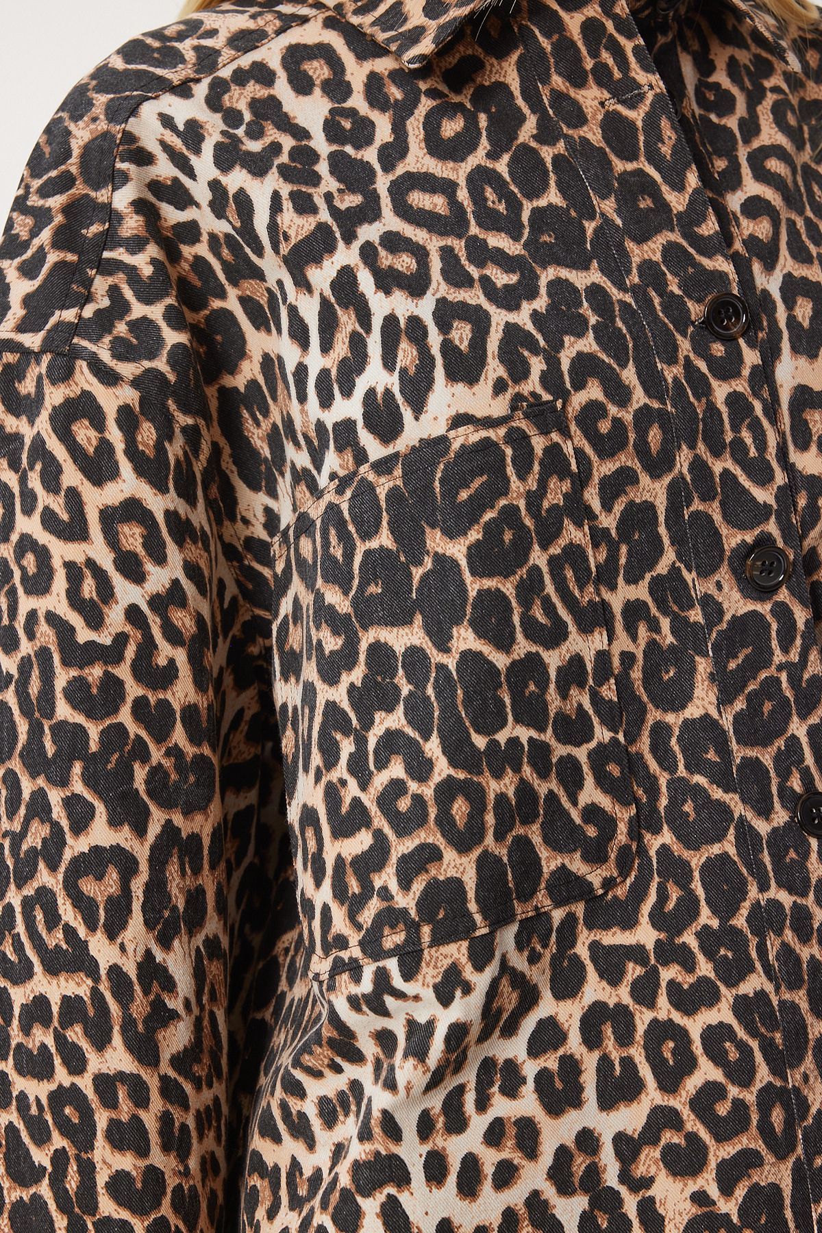 Leopar Desenli Gabardin Gömlek VİZON SİYAH LRV0075 Leopar Desenli Gabardin Gömlek VİZON SİYAH LRV0075