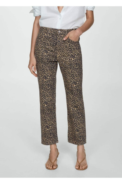 Leopar düz kesim jean
