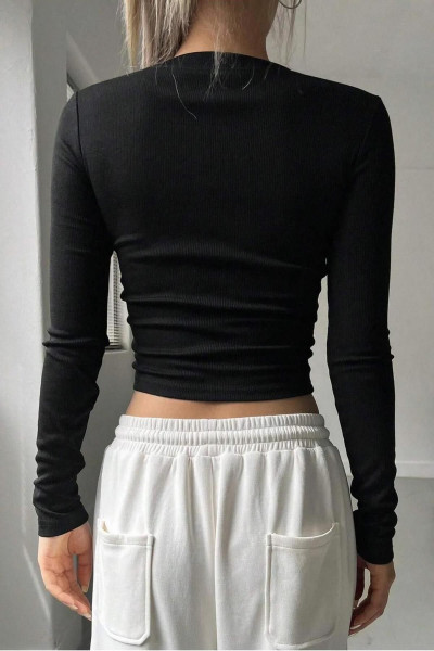 Kadın Uzun Kollu Fitilli Crop Bluz Kadın Uzun Kollu Fitilli Crop Bluz