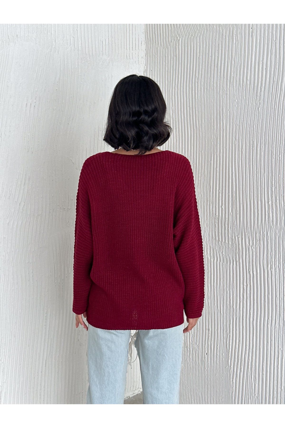 KadınV Yaka Selanik Örgü Oversize Triko Kazak KadınV Yaka Selanik Örgü Oversize Triko Kazak