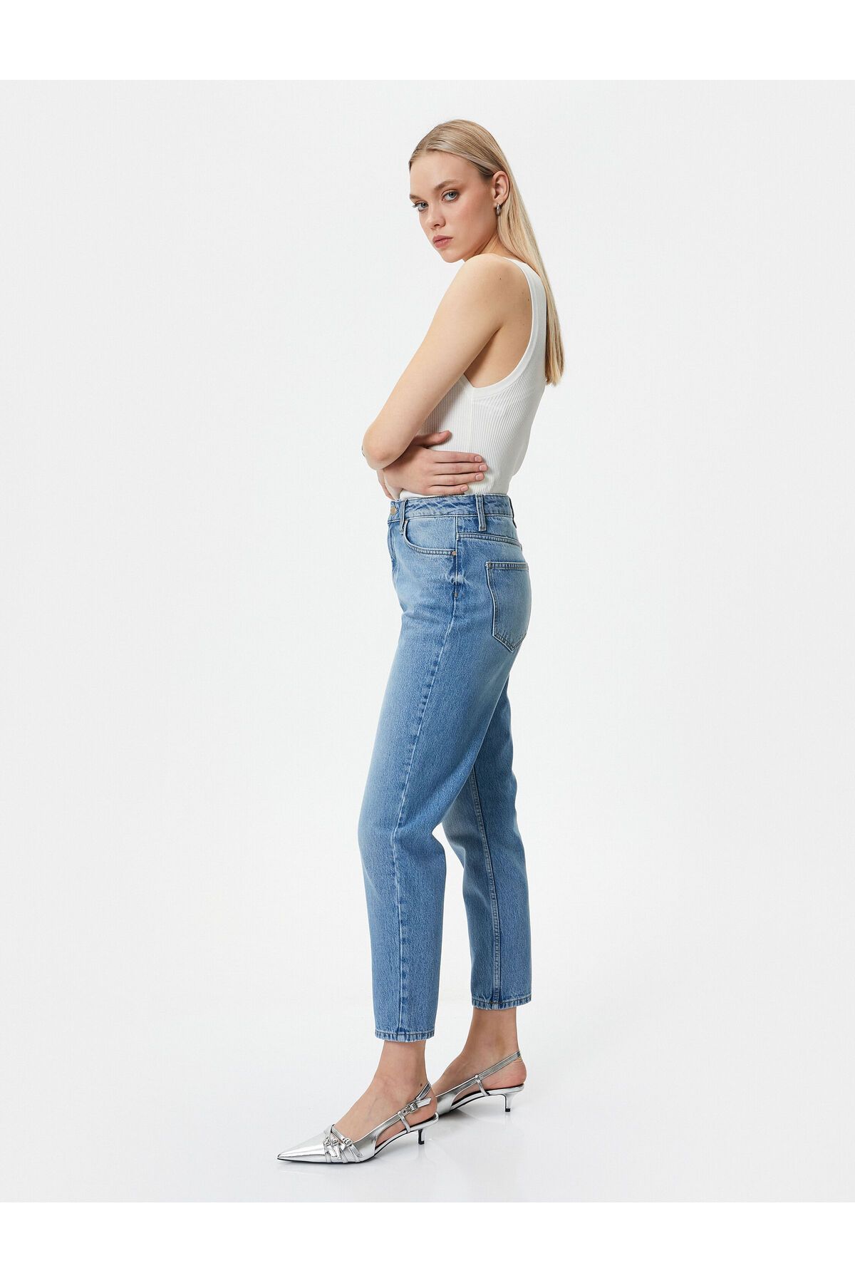 Yüksek Bel Mom Fit Kot Pantolon Kumaş Karışımlı - Mom Jean Yüksek Bel Mom Fit Kot Pantolon Kumaş Karışımlı - Mom Jean