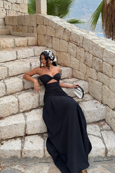 Siyah Eldoris Straplez Elbise ATE-1396 Siyah Eldoris Straplez Elbise ATE-1396