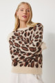 Leopar Desenli Sakallı Kısa Triko Kazak BEJ KAHVERENGİ LPF0060 Leopar Desenli Sakallı Kısa Triko Kazak BEJ KAHVERENGİ LPF0060