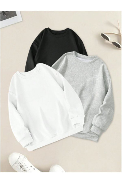 Unisex 3'lü Bisiklet Yaka Sweatshirt