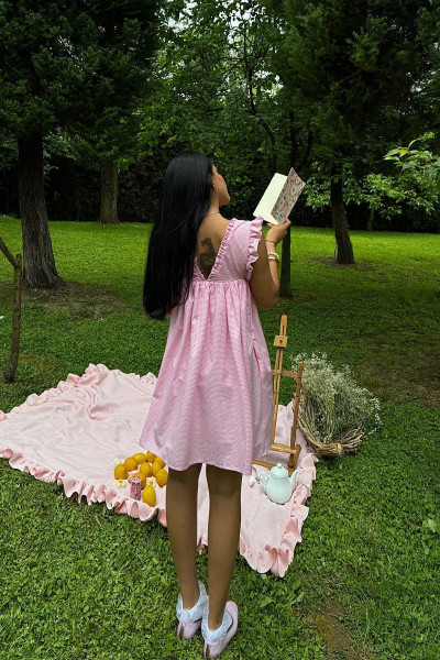 Pembe Askılı Mini Elbise ATE-1070 Pembe Askılı Mini Elbise ATE-1070