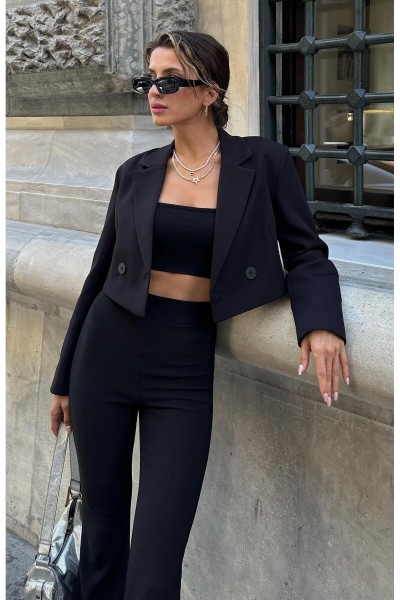 Tek Düğmeli Crop Ceket SİYAH