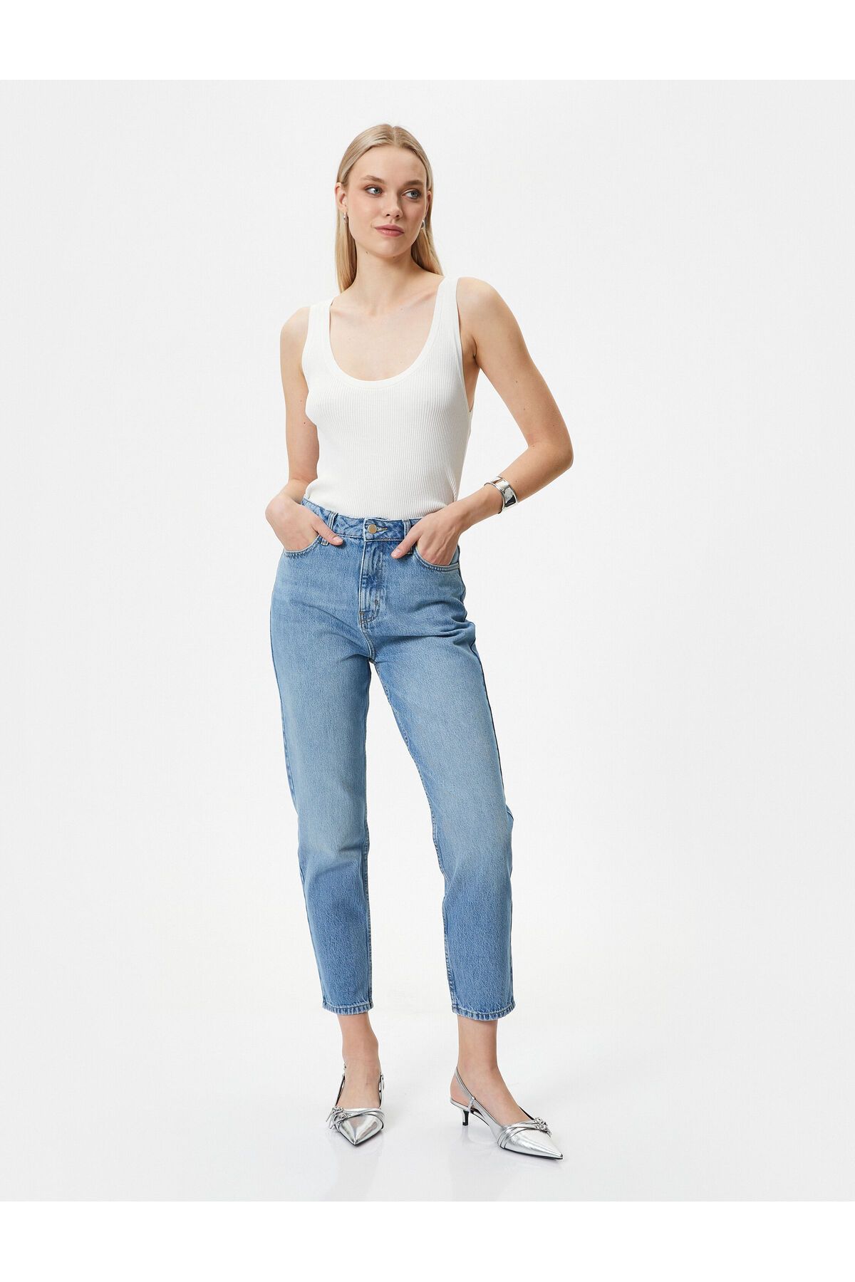 Yüksek Bel Mom Fit Kot Pantolon Kumaş Karışımlı - Mom Jean Yüksek Bel Mom Fit Kot Pantolon Kumaş Karışımlı - Mom Jean